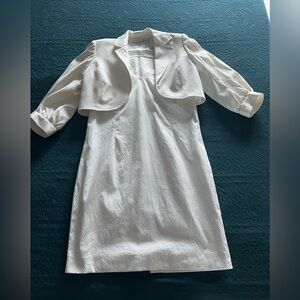 Vintage Y2K Rare Michel Desjardins Cream White Textured Dress Bolero Jacket